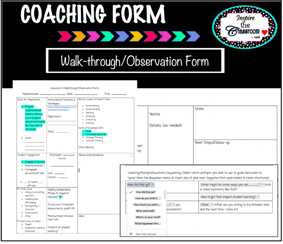 Instructional Coaching/Walk-Through Form *Editable*
